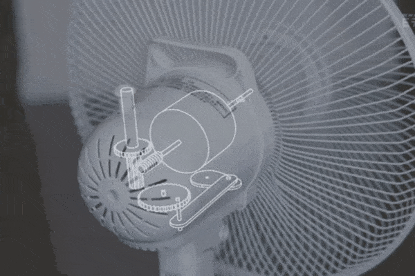 A view at the internals of an oscillating fan